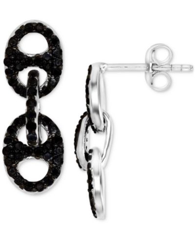 Серьги-подвески Curata Jewelry Black Spinel Mariner Link, серебро sterling silver