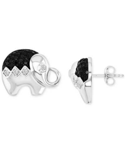 Black Spinel (1/4 ct. t.w.) & Lab-Grown White Sapphire (1/10 ct. t.w.) Elephant Stud Earrings in Sterling Silver