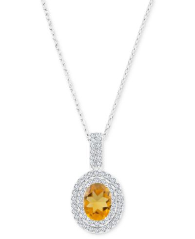 Amethyst (1-1/20 ct. t.w.) & Lab-Grown White Sapphire (1/2 ct. t.w.) Oval Halo Birthstone Pendant Necklace in Sterling Silver, 16" + 2" extender