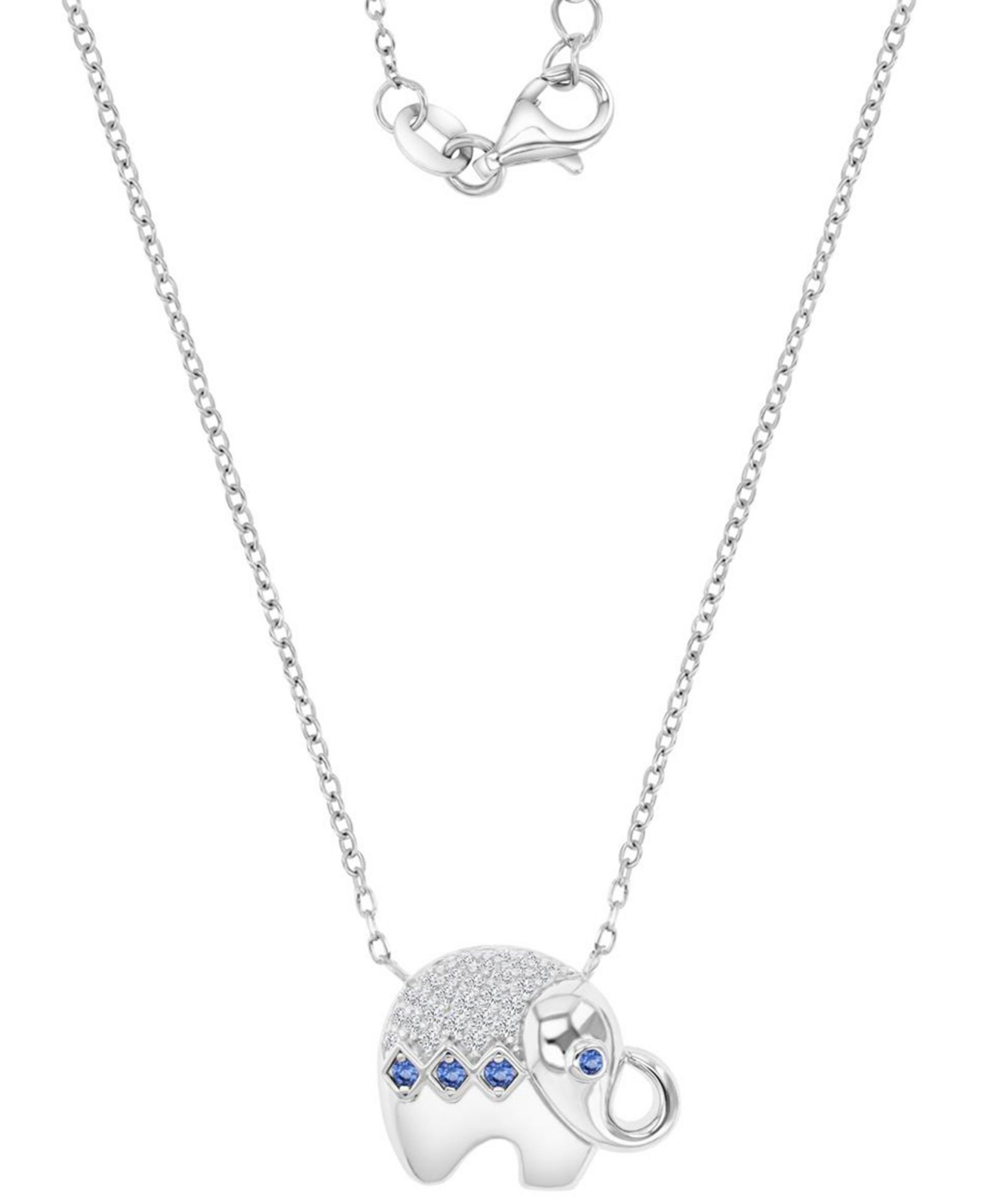 Подвеска Elephant Black Spinel & Lab-Grown White Sapphire Sterling Silver 16" + 2" extender
