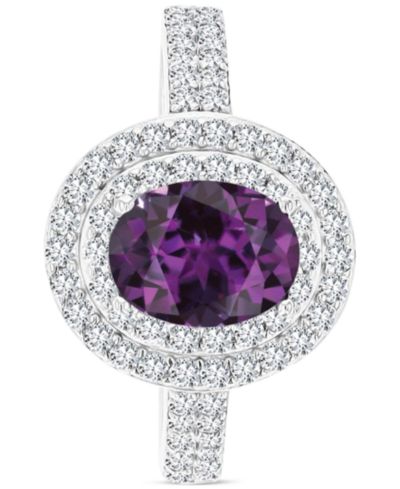 Amethyst (1-1/20 ct. t.w.) & Lab-Grown White Sapphire (3/4 ct. t.w.) Oval Halo Birthstone Ring in Sterling Silver (Also in Additional Birthstones)