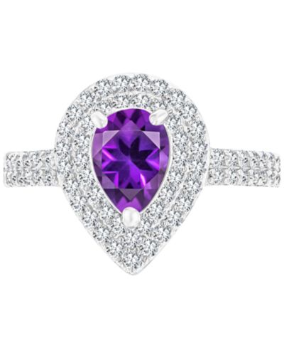 Кольцо Amethyst & Lab-Grown White Sapphire Teardrop Halo Sterling Silver