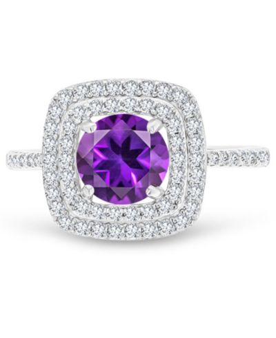 Amethyst (1-1/5 ct. t.w.) & Lab-Grown White Sapphire (1/2 ct. t.w.) Square Halo Birthstone Ring in Sterling Silver (Also in Additional Birthstones)