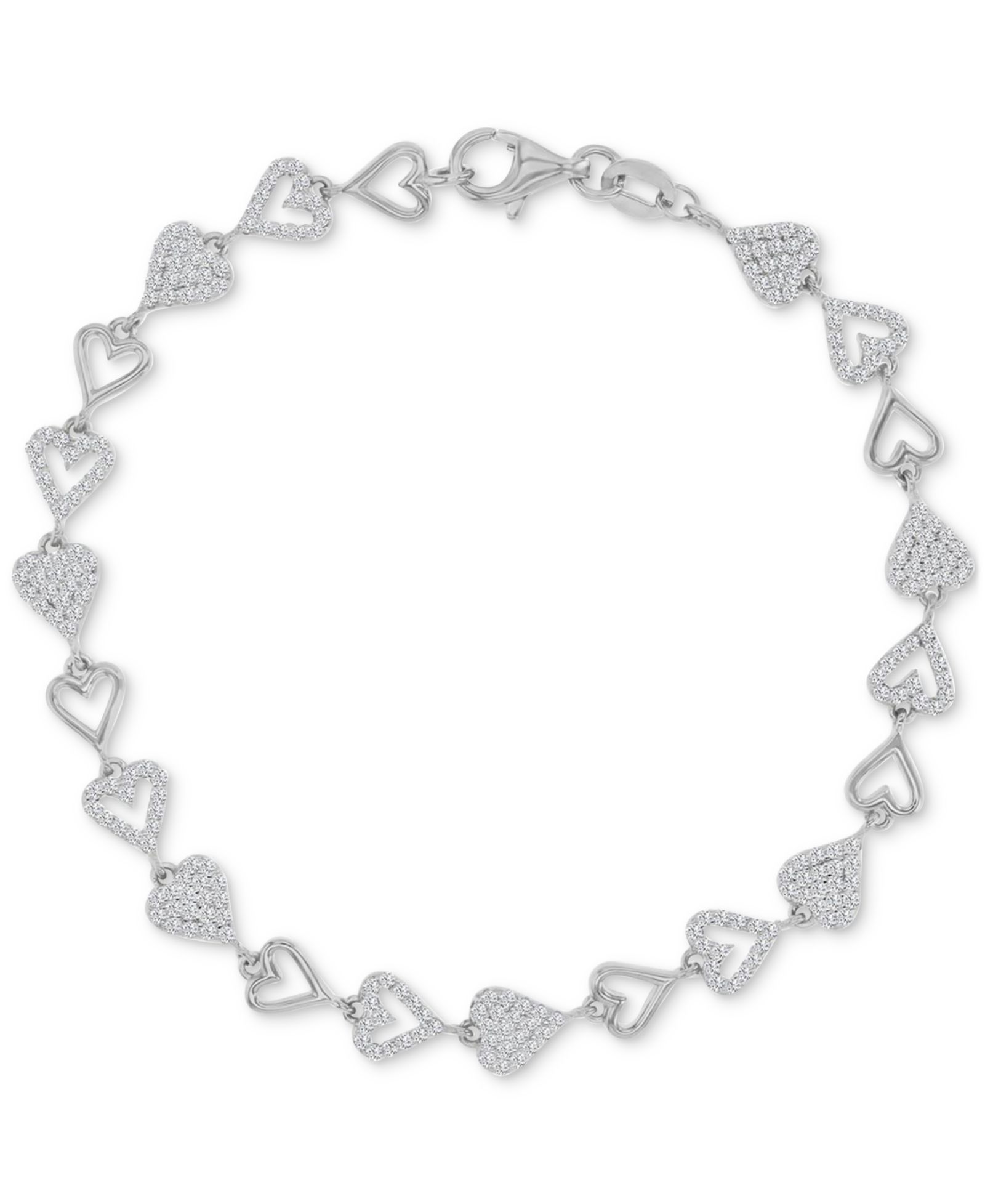 Cubic Zirconia Pavé & Polished Heart Link Bracelet