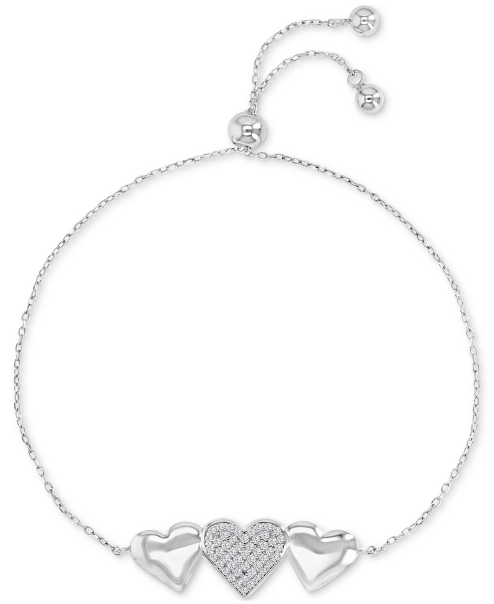 Браслет Cubic Zirconia Pavé & Polished Triple Heart Chain Link Bolo