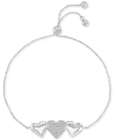 Браслет Cubic Zirconia Pavé & Polished Triple Heart Chain Link Bolo