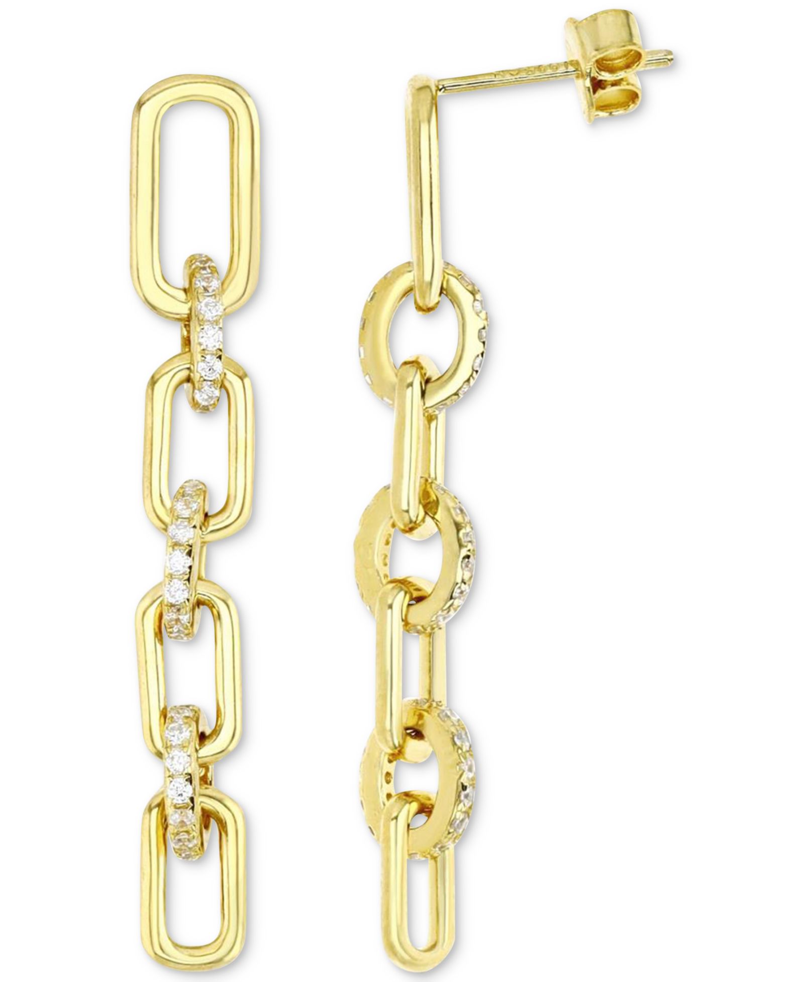 Серьги-подвески Cubic Zirconia Polished Chain Link Linear Drop в позолоченном серебре 14k Gold-Plated Sterling Silver