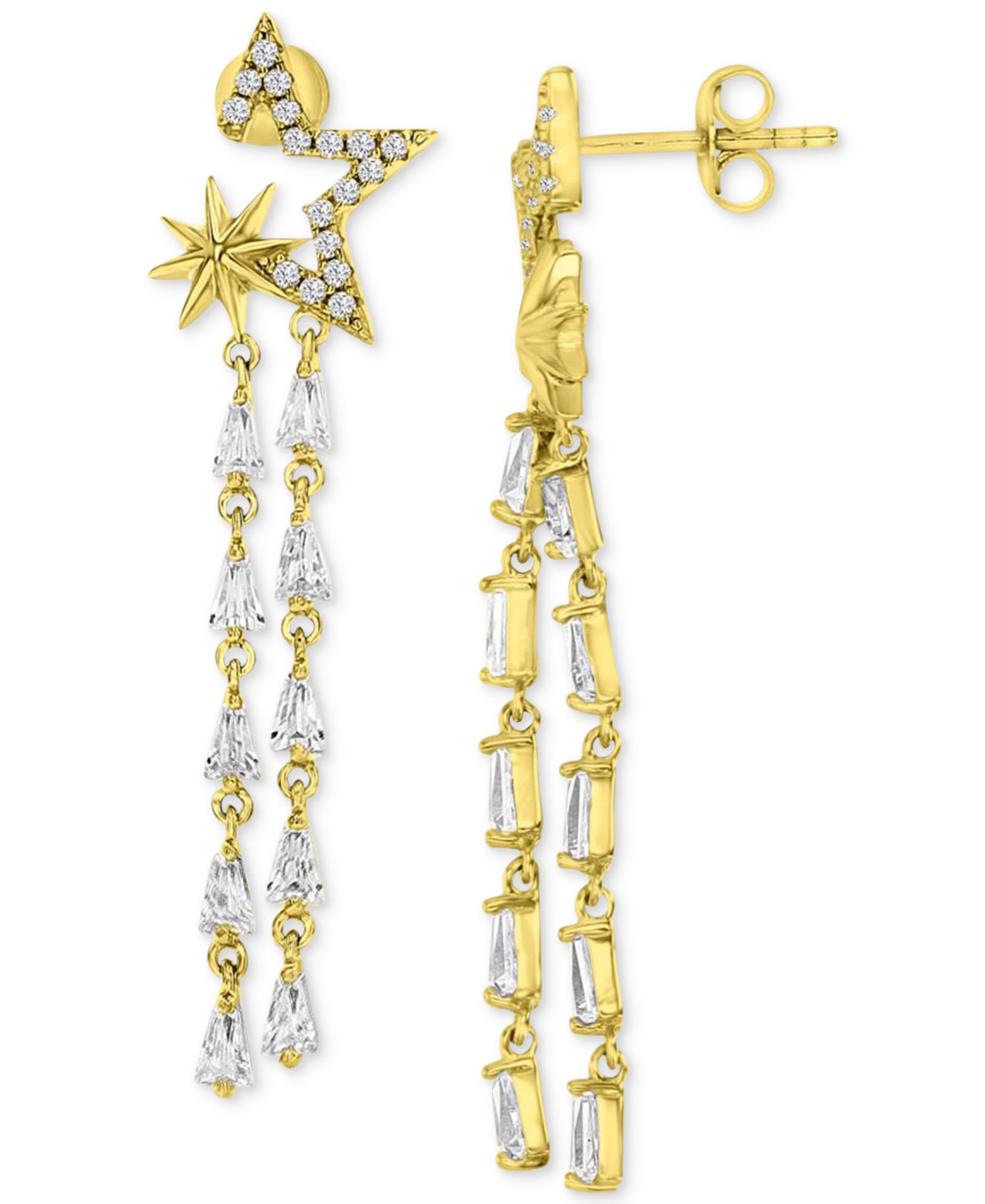 Серьги-подвески с цирконием в форме звезд, позолоченное серебро 14k