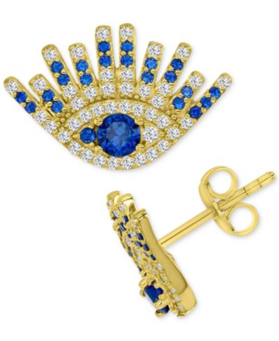 Серьги-гвоздики Lab-Grown Blue Spinel & Cubic Zirconia Evil Eye в позолоченном серебре 14k Gold-Plated Sterling Silver