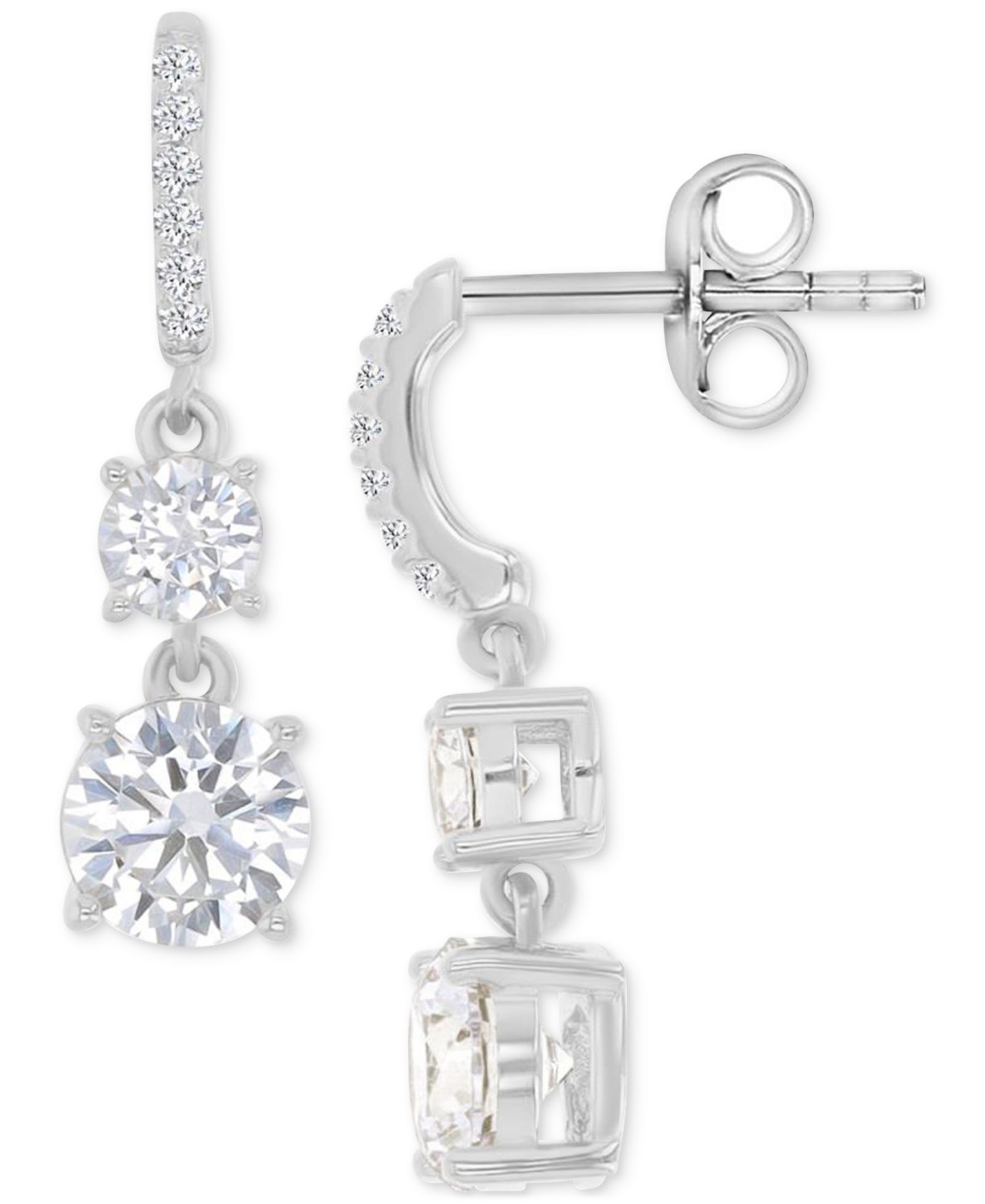 Cubic Zirconia Double Stone Linear Drop Earrings