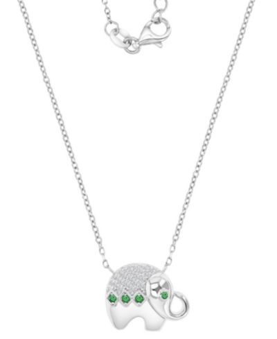 Подвеска Cubic Zirconia & Lab-Grown Green Nano Good Luck Baby Elephant, 16" + 2" extender