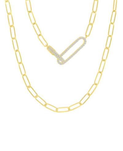 Колье-цепочка с кубическим цирконием Pavé Paperclip Link, 17" + 2" extender