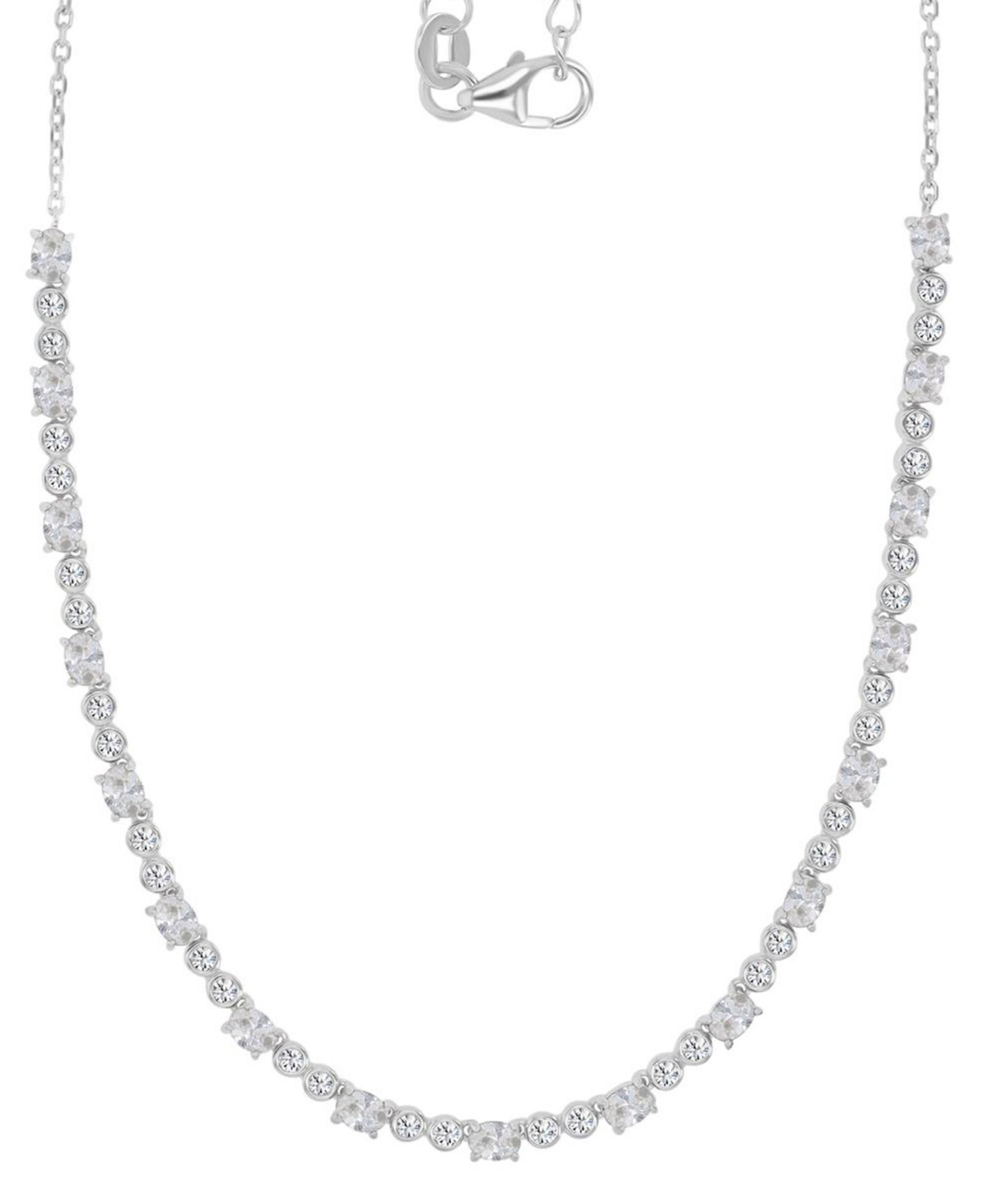 Cubic Zirconia Oval & Round Tennis Necklace, 18" + 2" extender