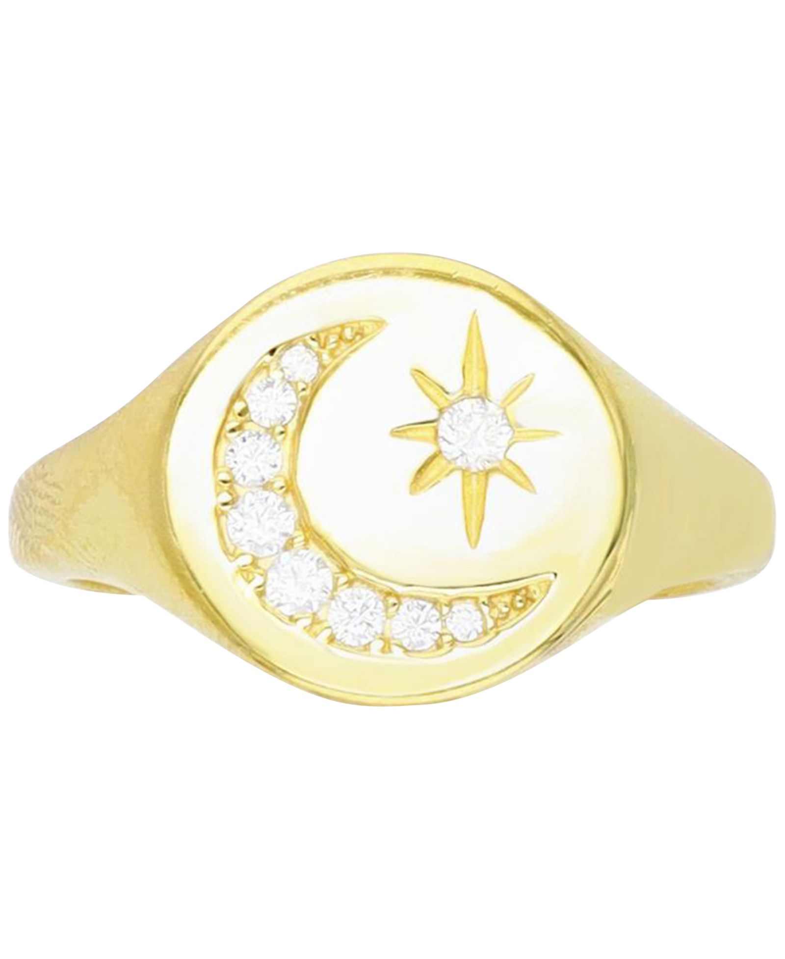 Кольцо-печатка Macy's Cubic Zirconia Crescent Moon & Star 14k Gold-Plated