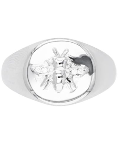Cubic Zirconia Bee High-Polished Oval-Style Signet Ring