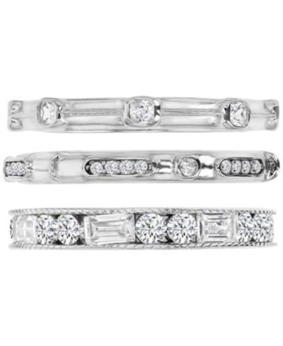 Набор из 3 колец с круглыми и багетными камнями Cubic Zirconia