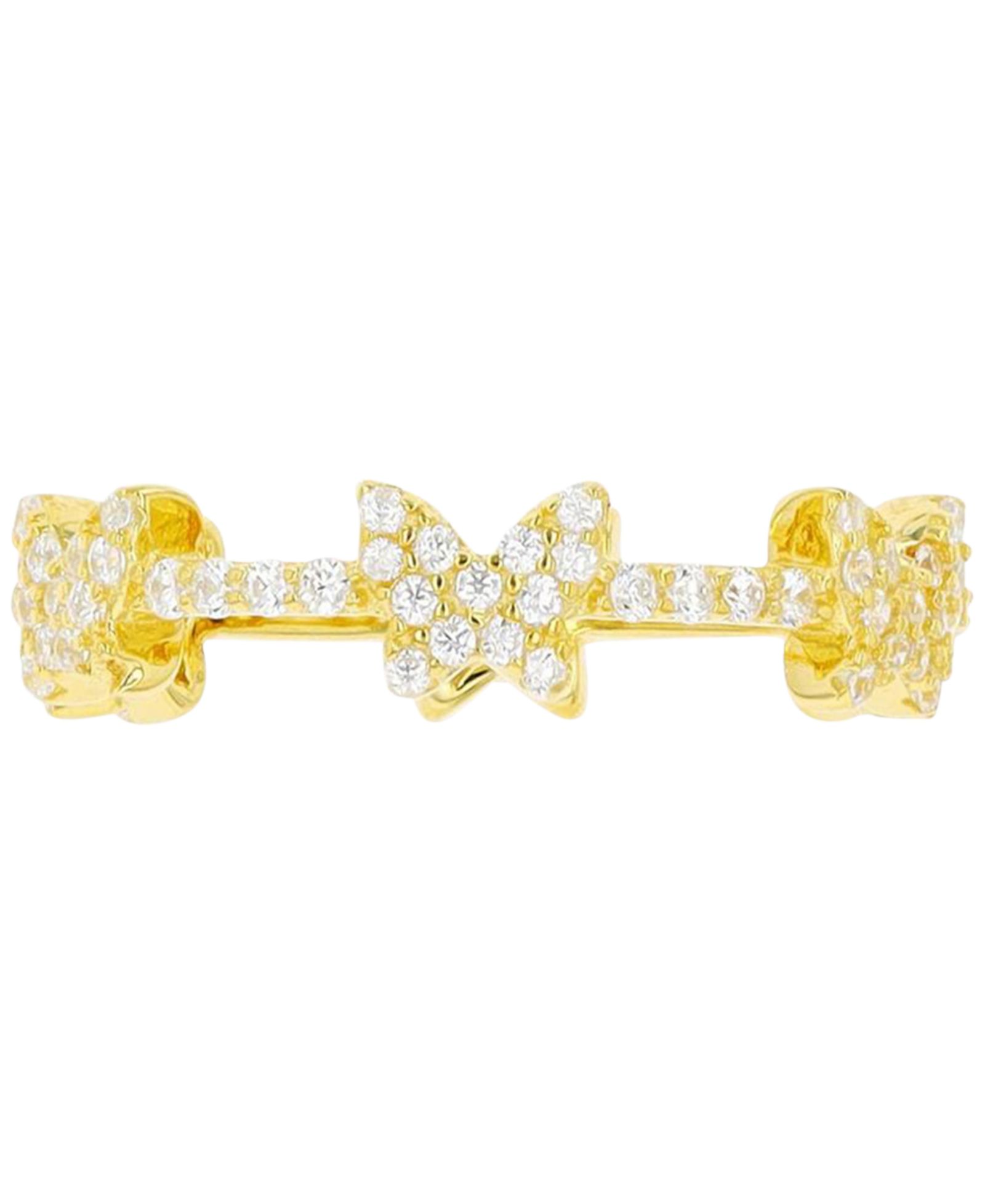 Cubic Zirconia Multiple Butterfly Ring in 14k Gold-Plated Sterling Silver
