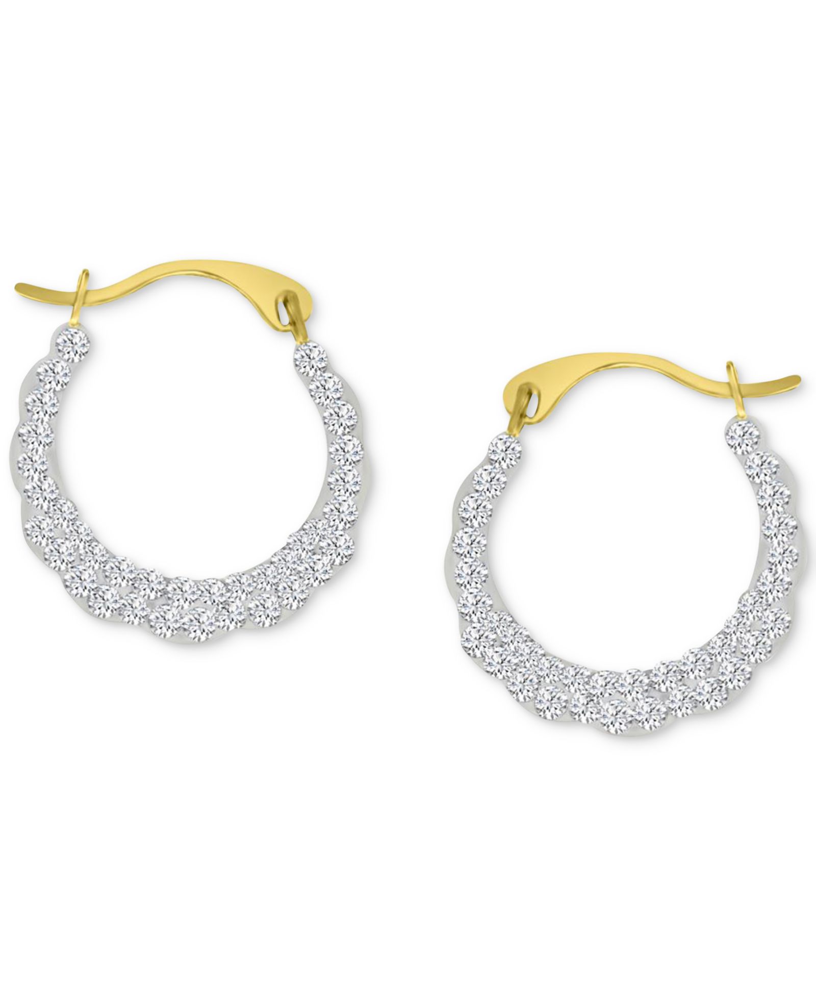 Crystal Pavé Scallop Edge Small Hoop Earrings in 10k Gold, 0.59"