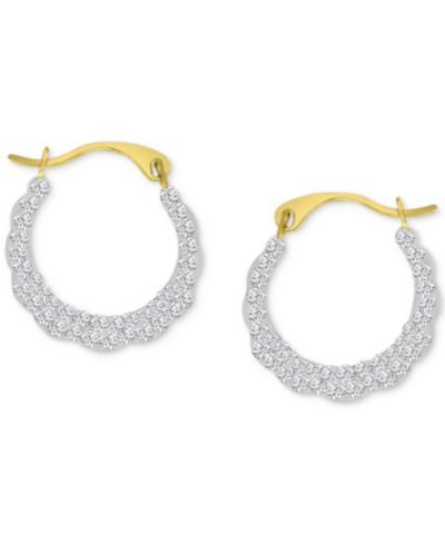 Crystal Pavé Scallop Edge Small Hoop Earrings in 10k Gold, 0.59"