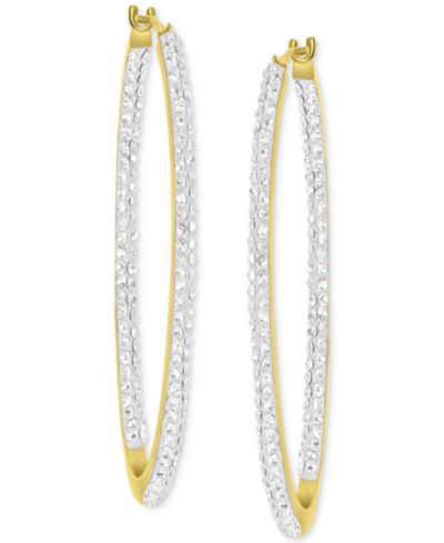 Crystal Pavé In & Out Medium Hoop Earrings in 10k Gold, 1.57"