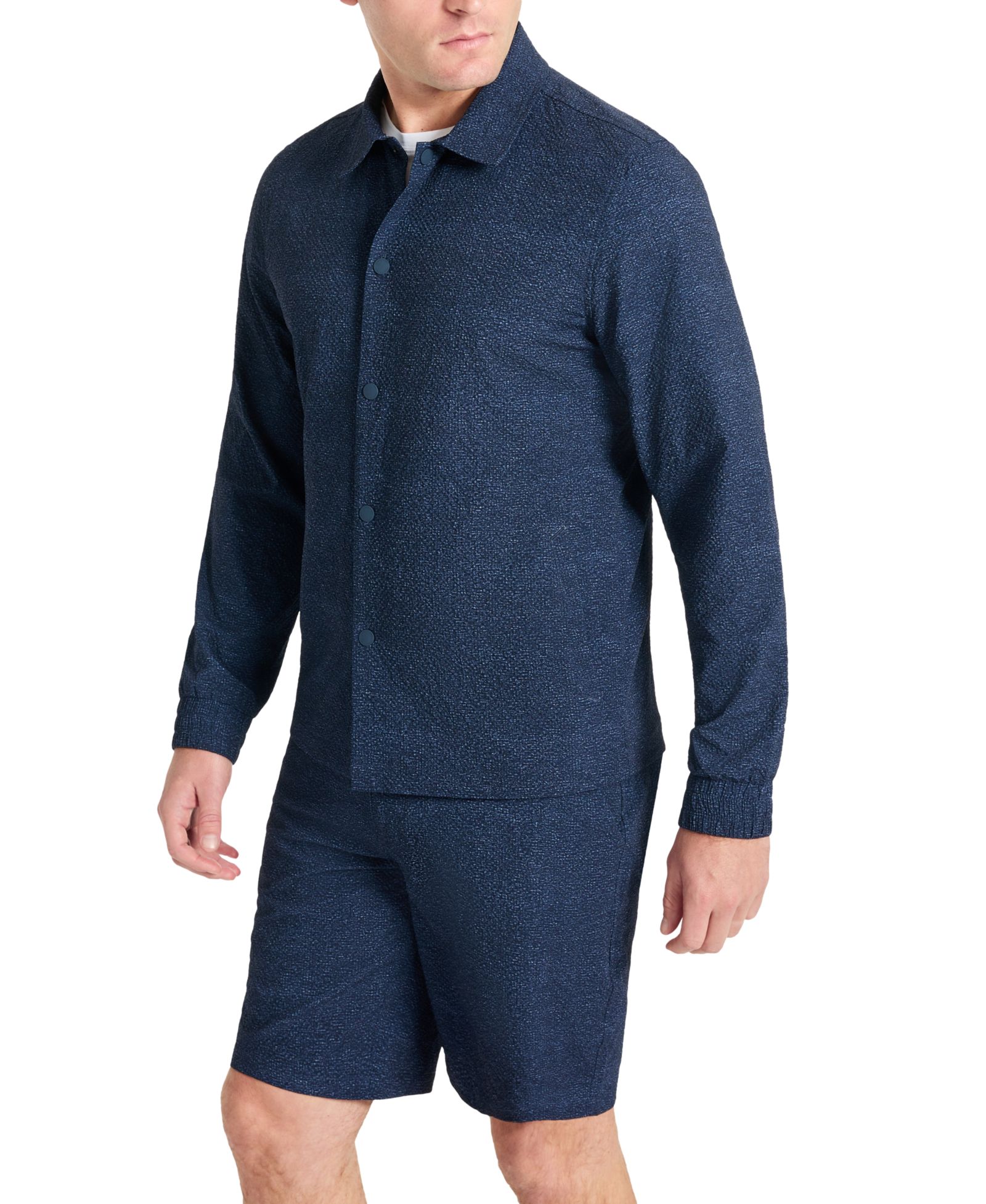 Kenneth Cole Men's 4-Way Stretch Water-Resistant Printed Seersucker Shirt Jacket