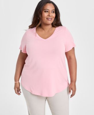 Женский топ JM Collection Plus Size с V-образным вырезом и коротким рукавом