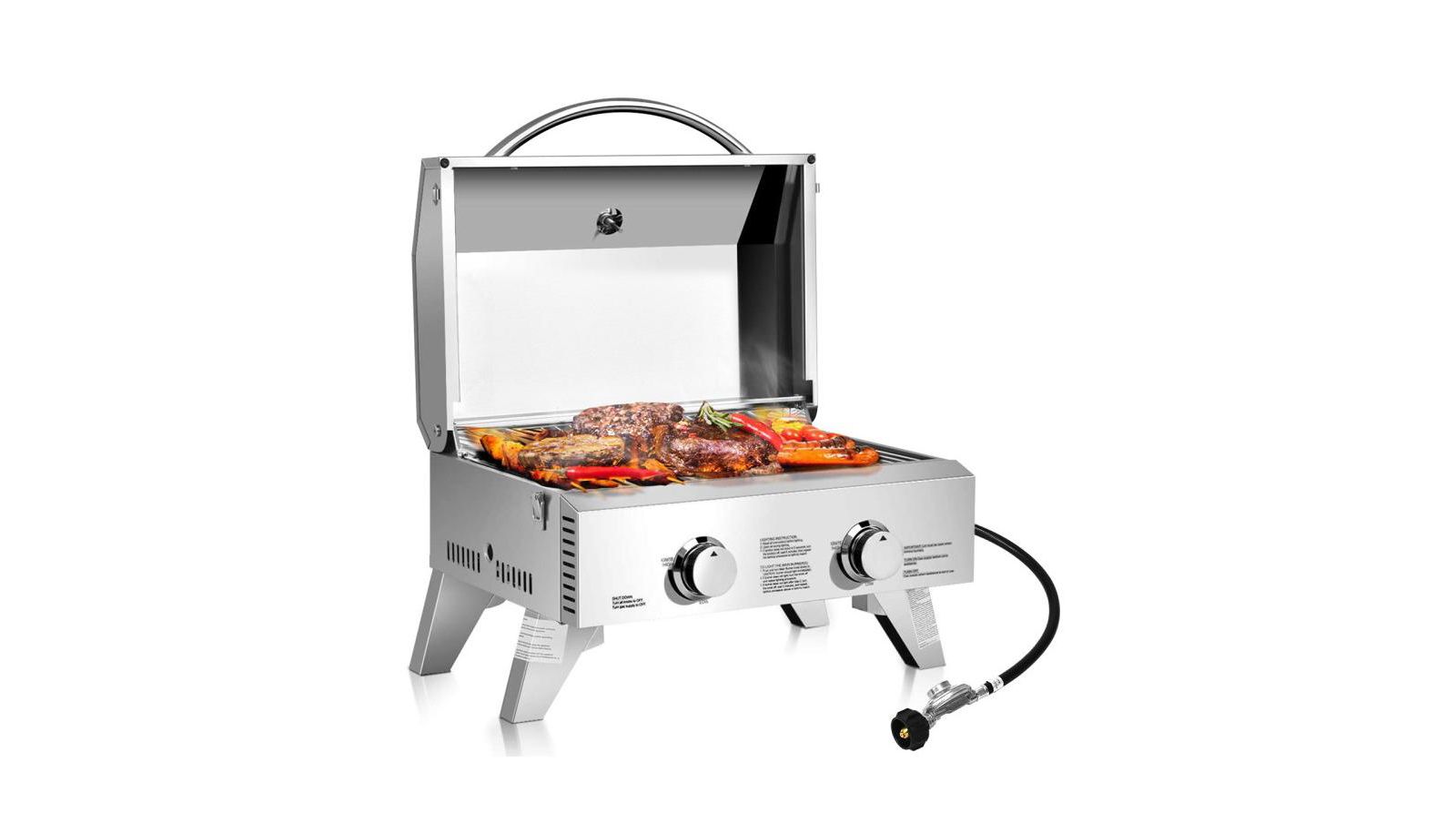 2 Burner Portable Stainless Steel BBQ Table Top Grill for Outdoors