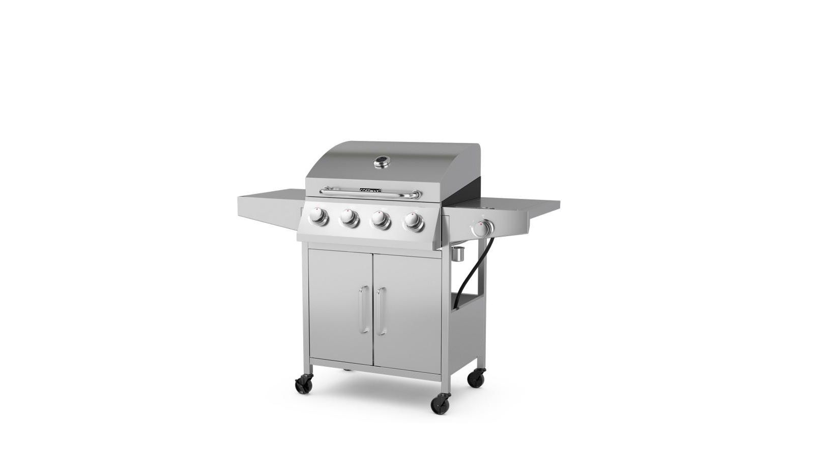 Outdoor 5 Burner Gas Grill with Side Burner and Dual Prep Tables