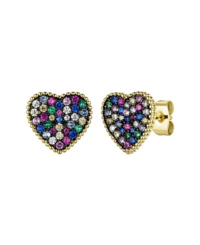 GiGiGirl Teens 14k Gold Plated Multi-Color CZ Pave Heart Stud Earrings