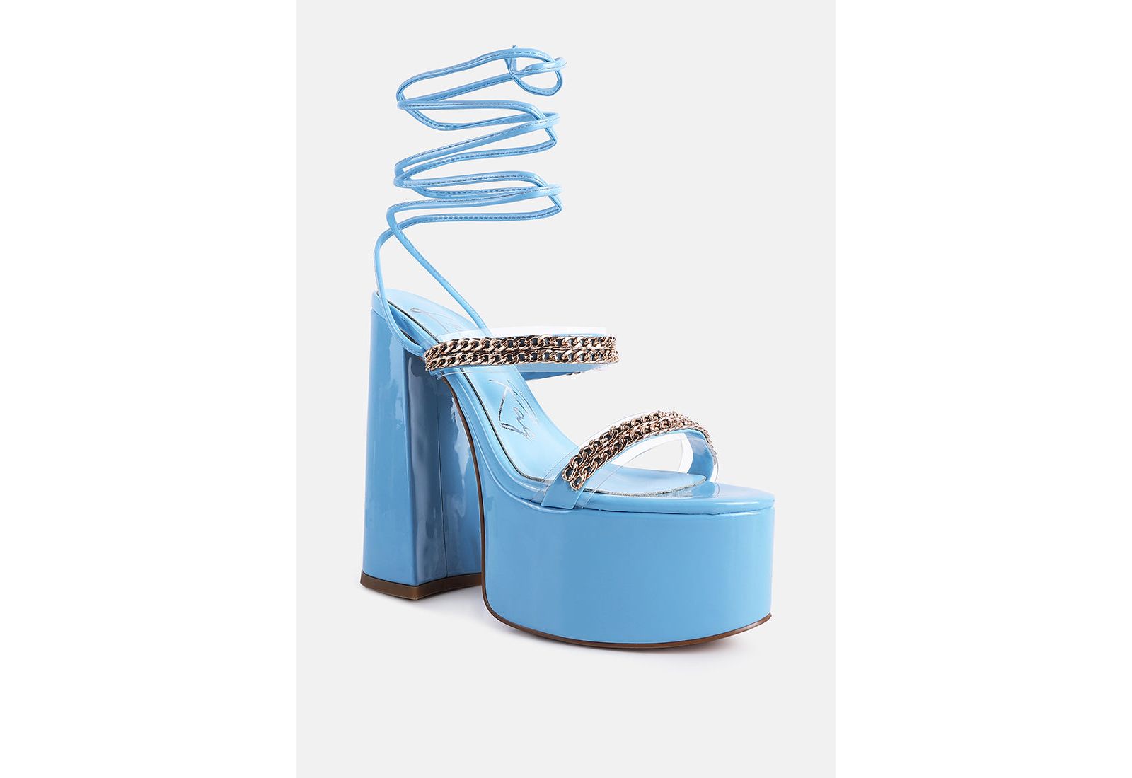 London Rag Womens Indulgence Metal Chain Lace Up Chunky Sandals