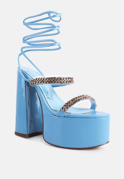 London Rag Womens Indulgence Metal Chain Lace Up Chunky Sandals
