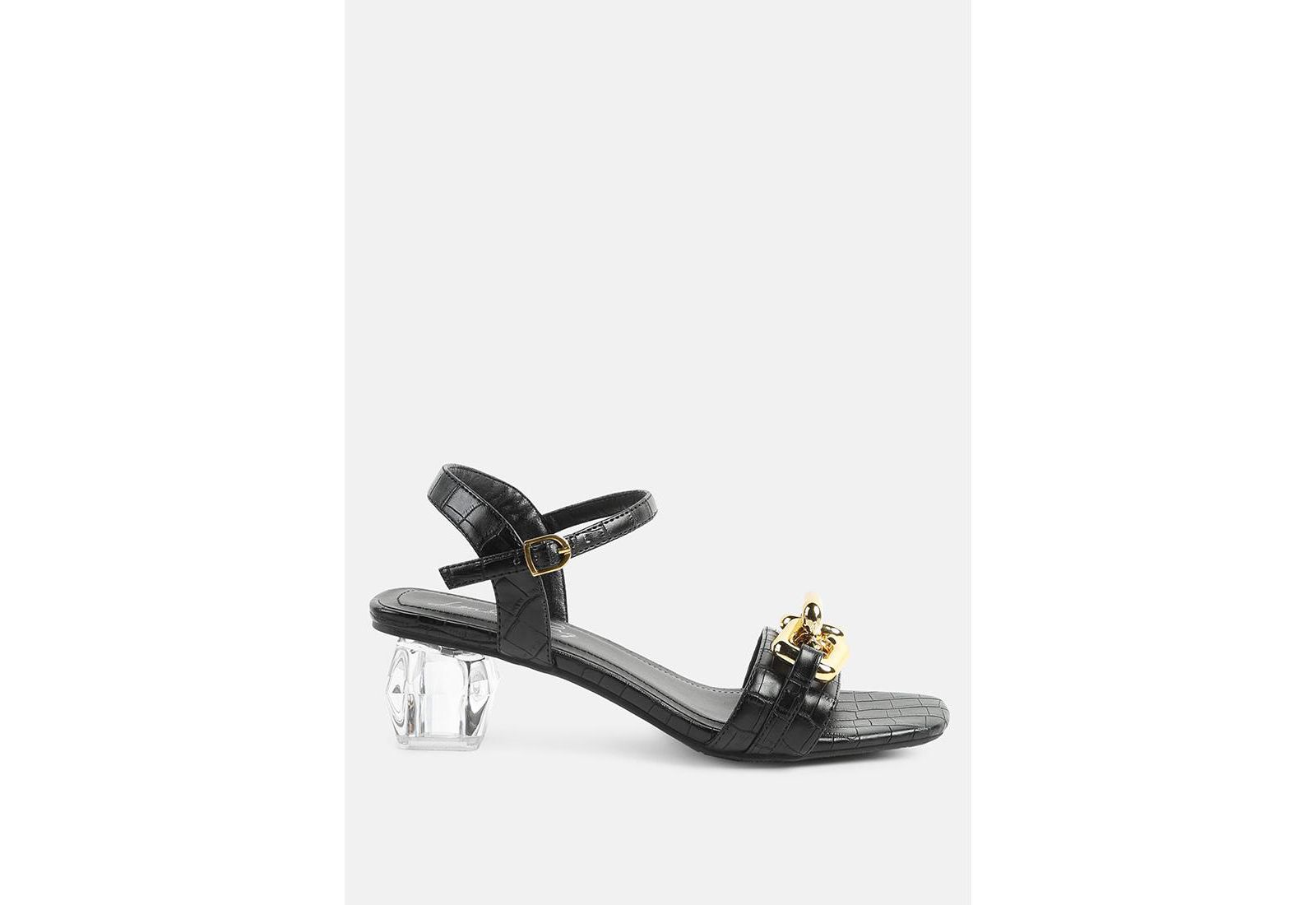 London Rag Womens Icicle Clear Low Heel Metal Chain Sandals