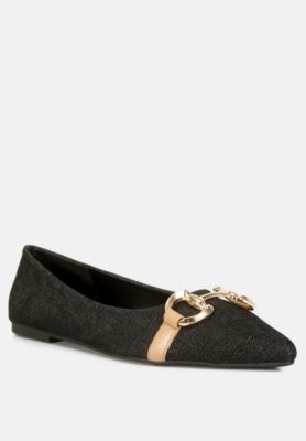 London Rag Womens Cressida Denim Horsebit Detail Ballet Flats