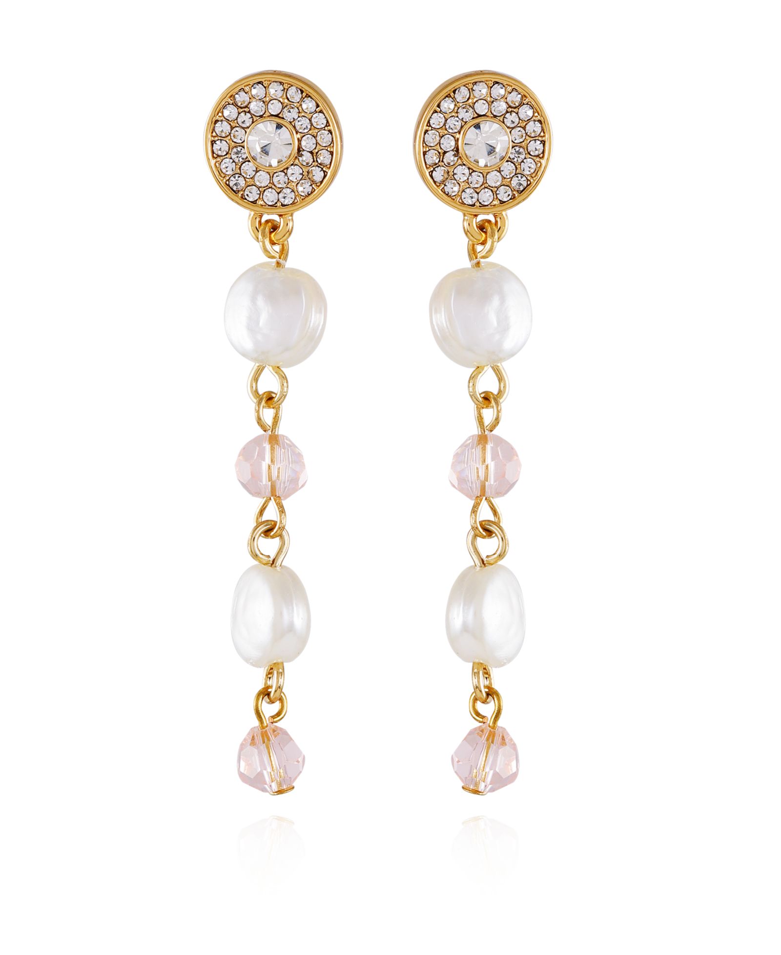 T Tahari Imitation Pearl and Light Pink Bead Dangle Earrings