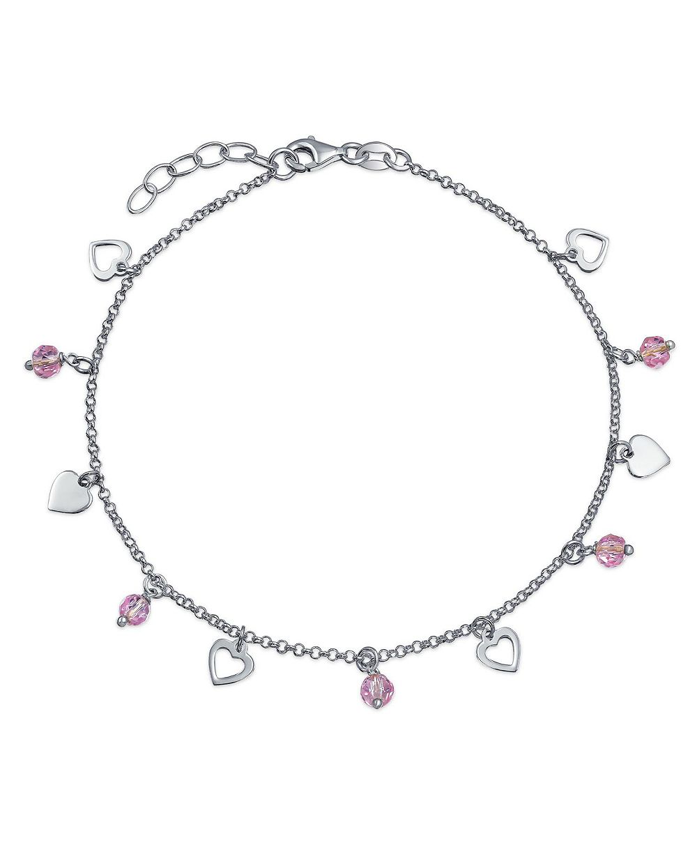 Bling Jewelry Романтический браслет с подвесками в виде сердца и розового кристалла из серебра.925 с регулируемым ремешком