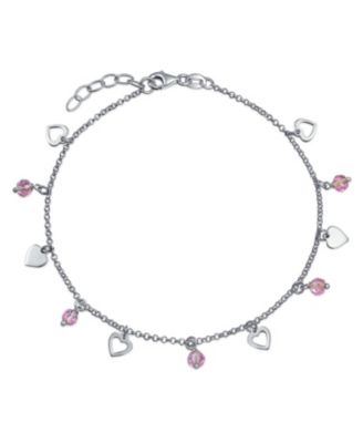 Bling Jewelry Романтический браслет с подвесками в виде сердца и розового кристалла из серебра.925 с регулируемым ремешком