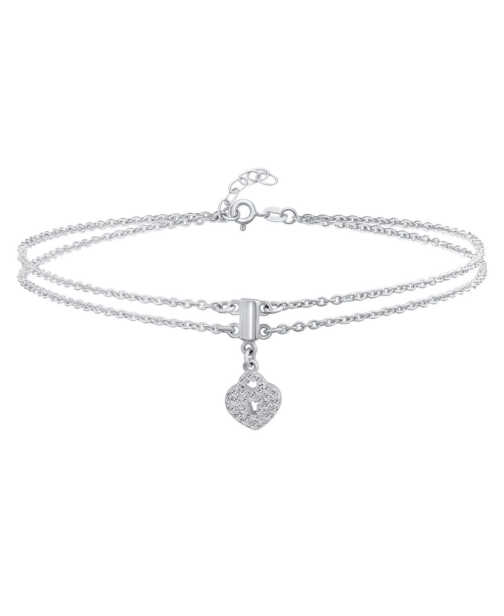 Bling Jewelry Heart Lock Anklet Charm Ankle Bracelet Double Strand .925 Sterling Silver
