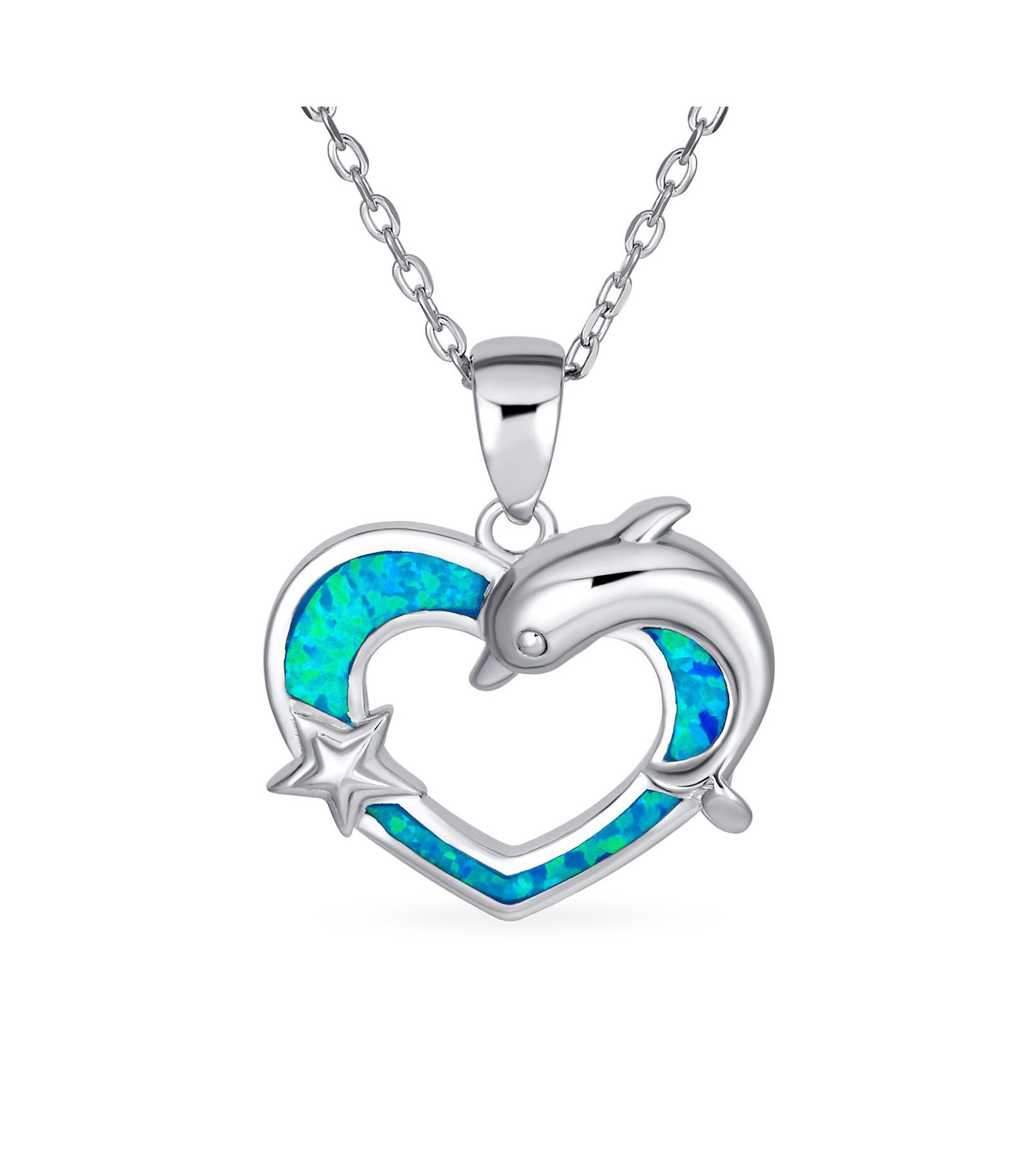 Подвеска-кулон Bling Jewelry Blue Opal Inlay Nautical Hawaiian Vacation Heart Starfish Sea Life Dolphin из стерлингового серебра