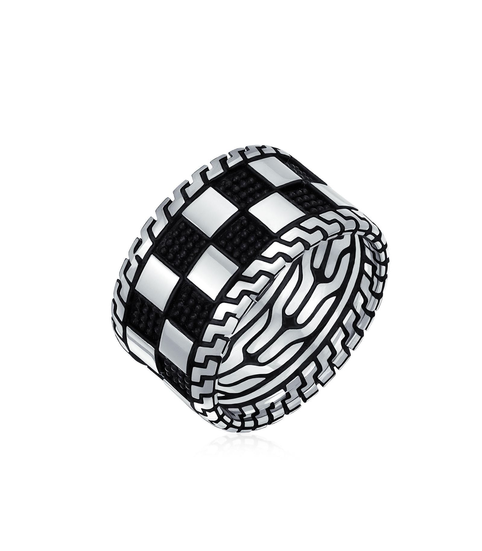 Кольцо Bling Jewelry двухцветное черное и серебряное, геометрическое, широкое 12MM из серебра