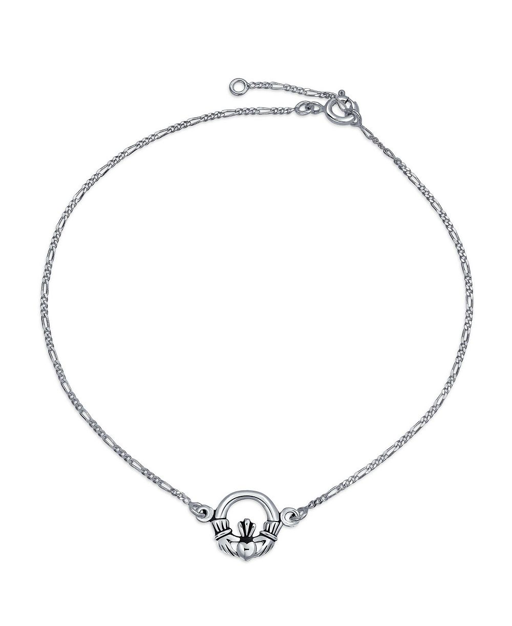 Bling Jewelry Celtic Claddagh Heart Charm Anklet Bracelet  Figaro Chain Sterling Silver