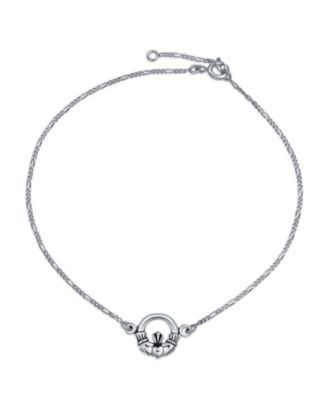 Bling Jewelry Celtic Claddagh Heart Charm Anklet Bracelet  Figaro Chain Sterling Silver