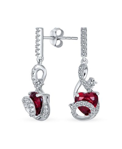 Серьги Bling Jewelry Sterling Silver Romantic Ruby Red CZ Infinity Swirl Heart Shape Dangling Earrings Accent