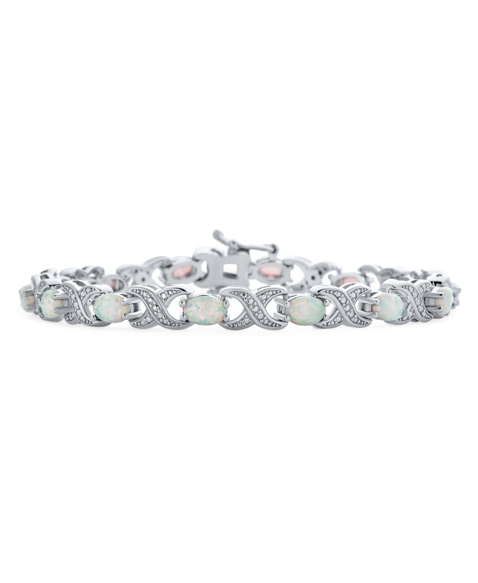 Bling Jewelry Created White Opal Milgrain Infinity Tennis Bracelet .925 Sterling Silver