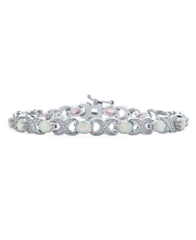 Bling Jewelry Created White Opal Milgrain Infinity Tennis Bracelet .925 Sterling Silver