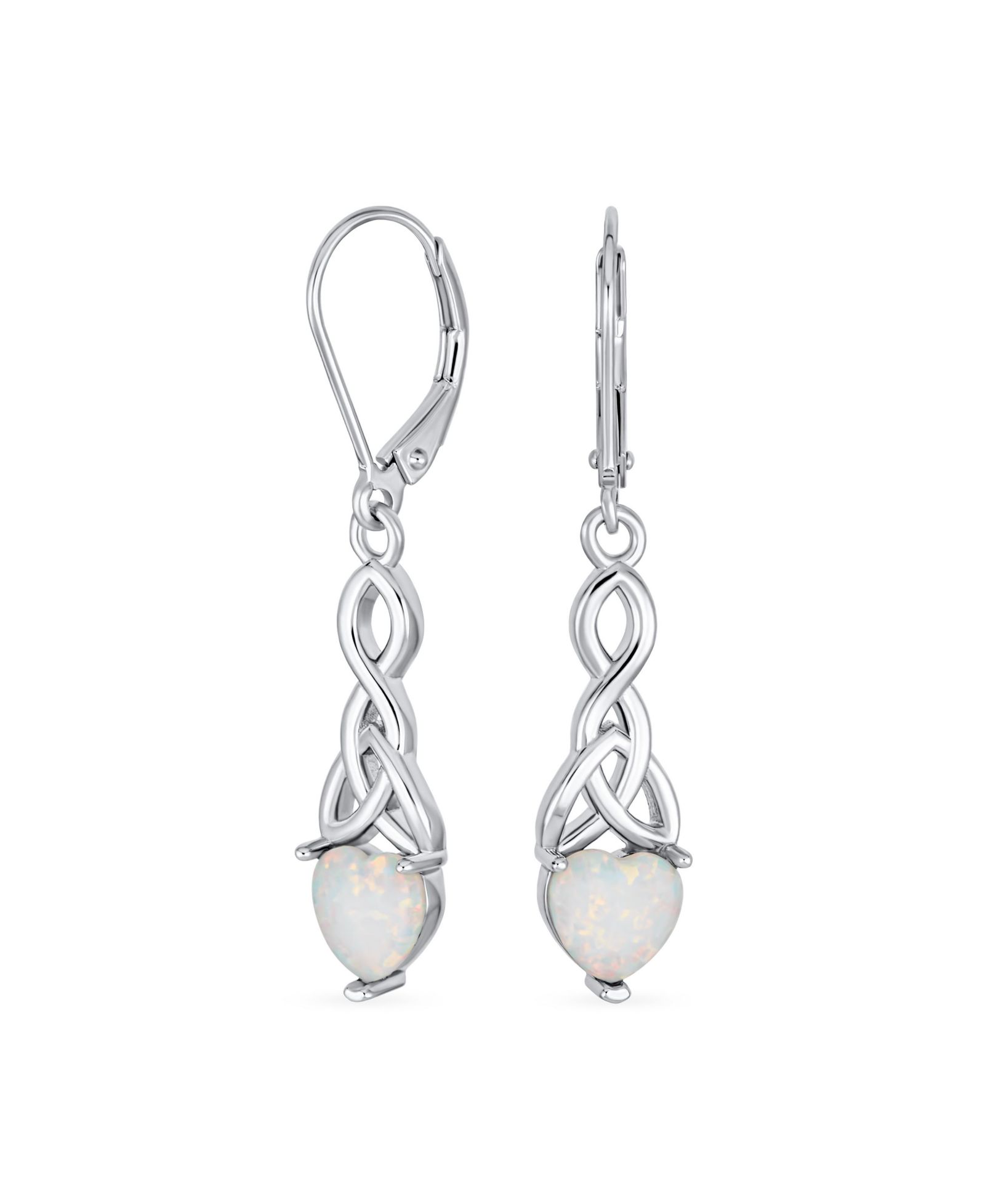 Серьги Bling Jewelry White Heart Shaped Synthetic Opal Love Knot Dangle Irish Celtic Sterling Silver 1.5 Inch Long