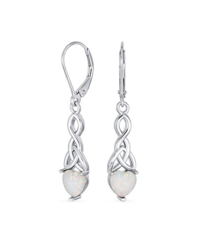 Серьги Bling Jewelry White Heart Shaped Synthetic Opal Love Knot Dangle Irish Celtic Sterling Silver 1.5 Inch Long