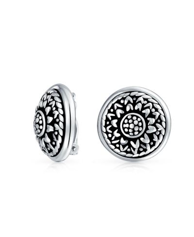 Серьги-клипсы Bling Jewelry из стерлингового серебра в стиле Bali с круглым медальоном