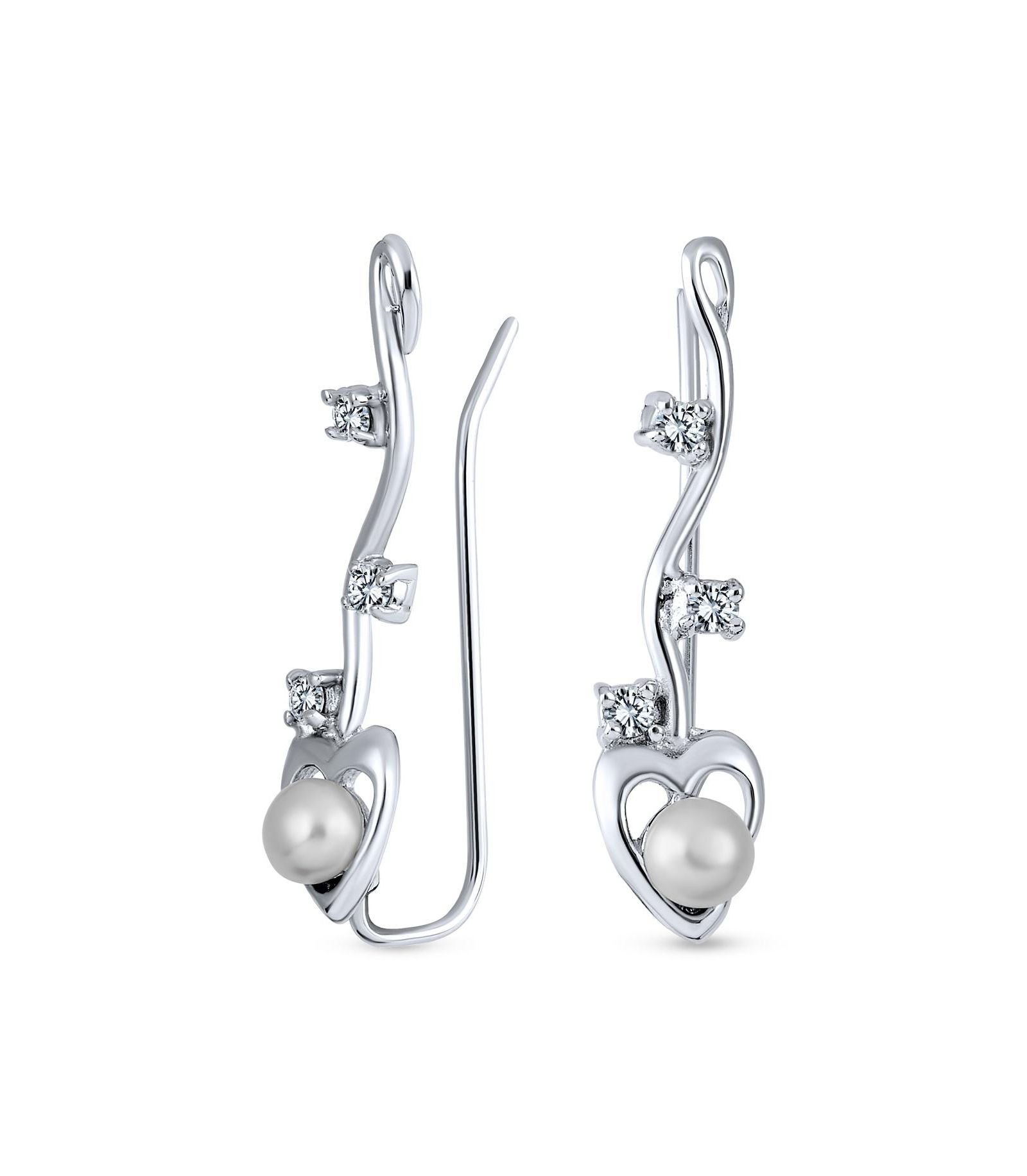 Bling Jewelry серьги-клипсы с белым речным жемчугом и бриллиантами CZ, стерлинговое серебро