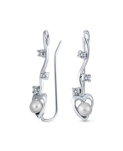 Bling Jewelry серьги-клипсы с белым речным жемчугом и бриллиантами CZ, стерлинговое серебро