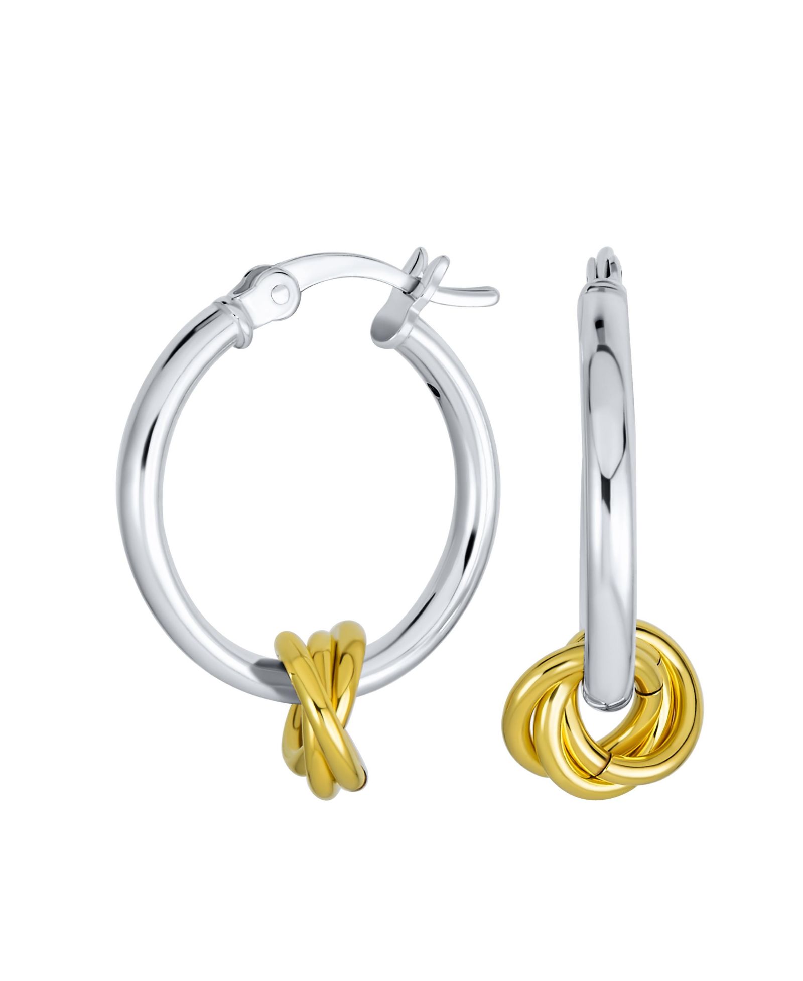 Серьги Bling Jewelry Two Tone Twisted Love Knot и Hoop из стерлингового серебра с позолотой